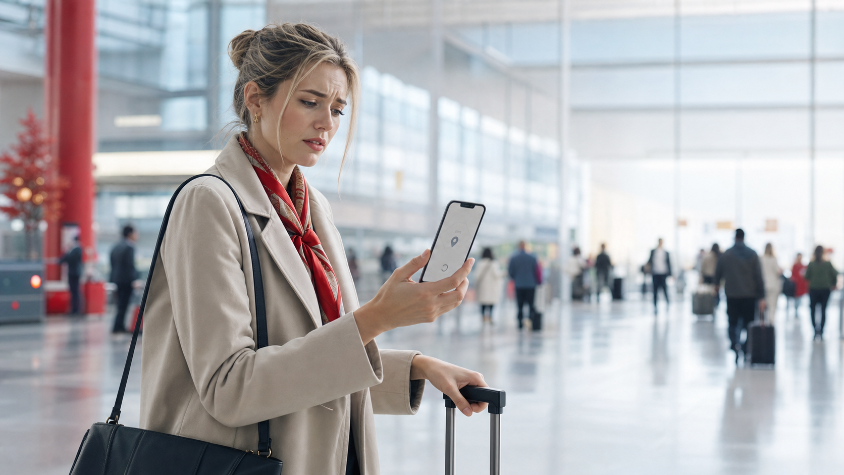 European business traveler landing without local data